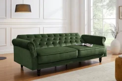 Schlafsofa MAISON BELLE AFFAIRE 220cm moosgrün Vogue Seiden Samtstoff 3-Sitzer