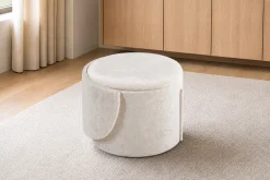 Sessel LUNA 65cm beige Bouclé Polsterhocker mit klappbarer Rückenlehne und Stauraum