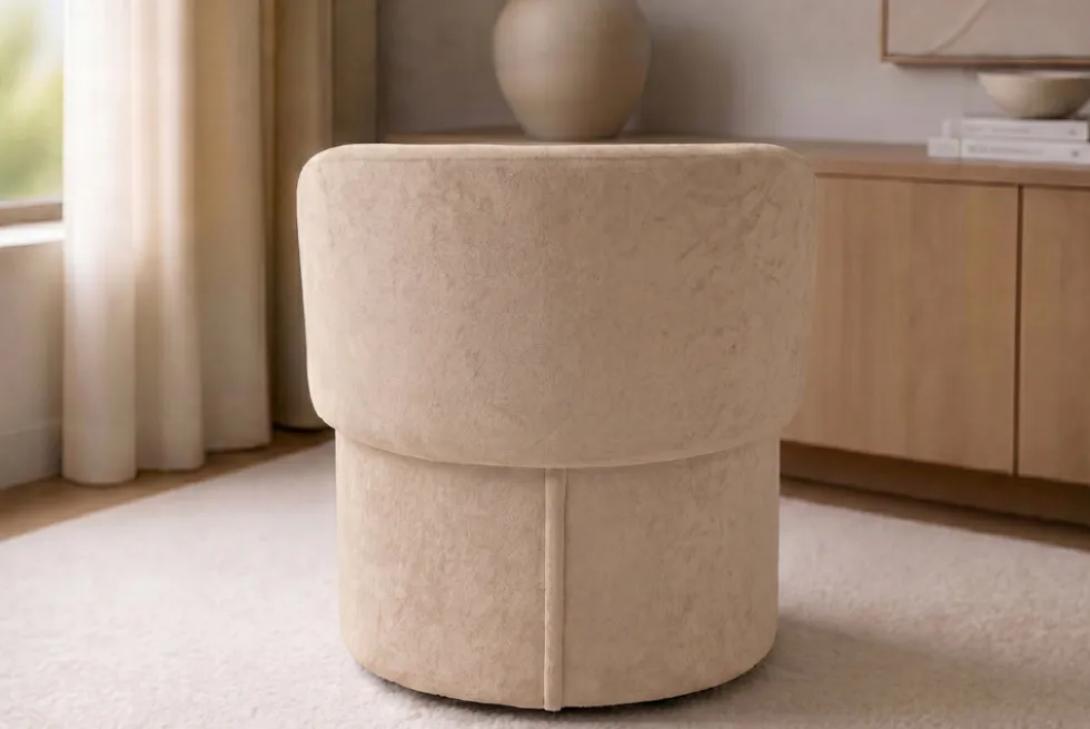 Sessel LUNA 65cm champagner greige Bouclé Polsterhocker mit klappbarer Rückenlehne und Stauraum