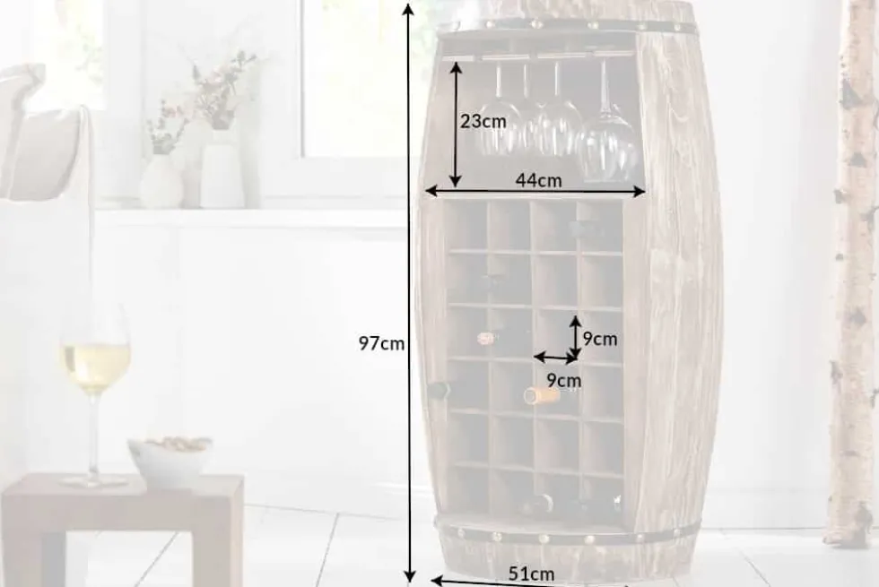 Shabby Chic Weinregal BODEGA 100cm natur Pinie Weinfass für 24 Flaschen