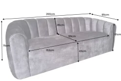 3-Sitzer Sofa BABYLON 200cm champagner beige Samt mit Ziersteppung
