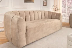 3-Sitzer Sofa BABYLON 200cm champagner beige Samt mit Ziersteppung