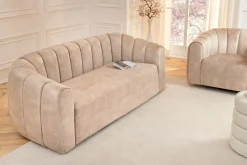3-Sitzer Sofa BABYLON 200cm champagner beige Samt mit Ziersteppung