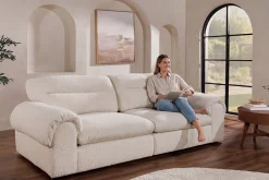 4-Sitzer Sofa SIXTH SENSE 245cm beige Bouclé-Strickstoff mit Nosagfederung und Daunenfedern