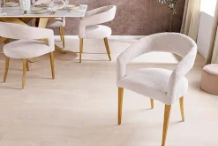 Skandinavischer Stuhl BOUTIQUE beige Strukturstoff brushed champagner gold Metall