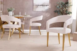 Skandinavischer Stuhl BOUTIQUE beige Strukturstoff brushed champagner gold Metall