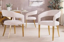 Skandinavischer Stuhl BOUTIQUE beige Strukturstoff brushed champagner gold Metall