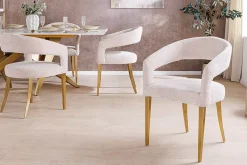 Skandinavischer Stuhl BOUTIQUE beige Strukturstoff brushed champagner gold Metall
