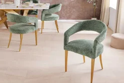 Skandinavischer Stuhl BOUTIQUE grün Strukturstoff brushed champagner gold Metall