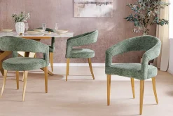Skandinavischer Stuhl BOUTIQUE grün Strukturstoff brushed champagner gold Metall