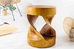 Skulp­tu­raler Beistelltisch ARTE 35cm natur Suarholz rund handmade in Bali Sitzhocker