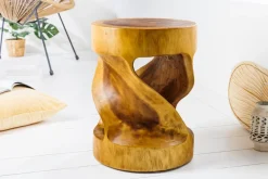 Skulp­tu­raler Beistelltisch ARTE 35cm natur Suarholz rund handmade in Bali Sitzhocker