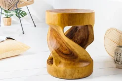 Skulp­tu­raler Beistelltisch ARTE 35cm natur Suarholz rund handmade in Bali Sitzhocker