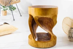 Skulp­tu­raler Beistelltisch ARTE 35cm natur Suarholz rund handmade in Bali Sitzhocker