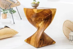 Skulp­tu­raler Beistelltisch HELIX 30cm natur Suarholz handmade in Bali Sitzhocker