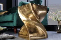 Skulp­tu­raler Beistelltisch TWIST 45cm gold Aluminium handmade Sitzhocker Nachttisch