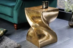 Skulp­tu­raler Beistelltisch TWIST 45cm gold Aluminium handmade Sitzhocker Nachttisch