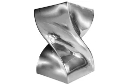 Skulp­tu­raler Beistelltisch TWIST 45cm silber Aluminium poliert Sitzhocker Modern Design