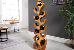 Skulp­tu­rales Weinregal ARTE 100cm natur Suarholz handmade in Bali Flaschenhalter