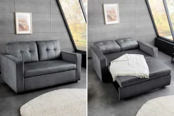 Sofa mit Schlaffunktion SMART 140cm grau hochwertiger Vogue Seiden Samtstoff