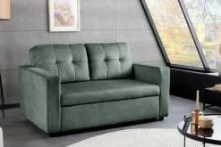 Sofa mit Schlaffunktion SMART moosgrün hochwertiger Vogue Seiden Samtstoff