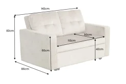 Sofa mit Schlaffunktion SMART 140cm champagner beige hochwertiger Vogue Seiden Samtstoff