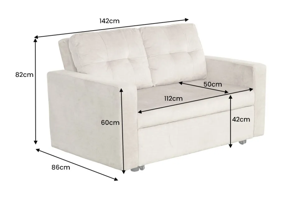 Sofa mit Schlaffunktion SMART 140cm champagner beige hochwertiger Vogue Seiden Samtstoff