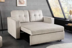 Sofa mit Schlaffunktion SMART 140cm champagner beige hochwertiger Vogue Seiden Samtstoff
