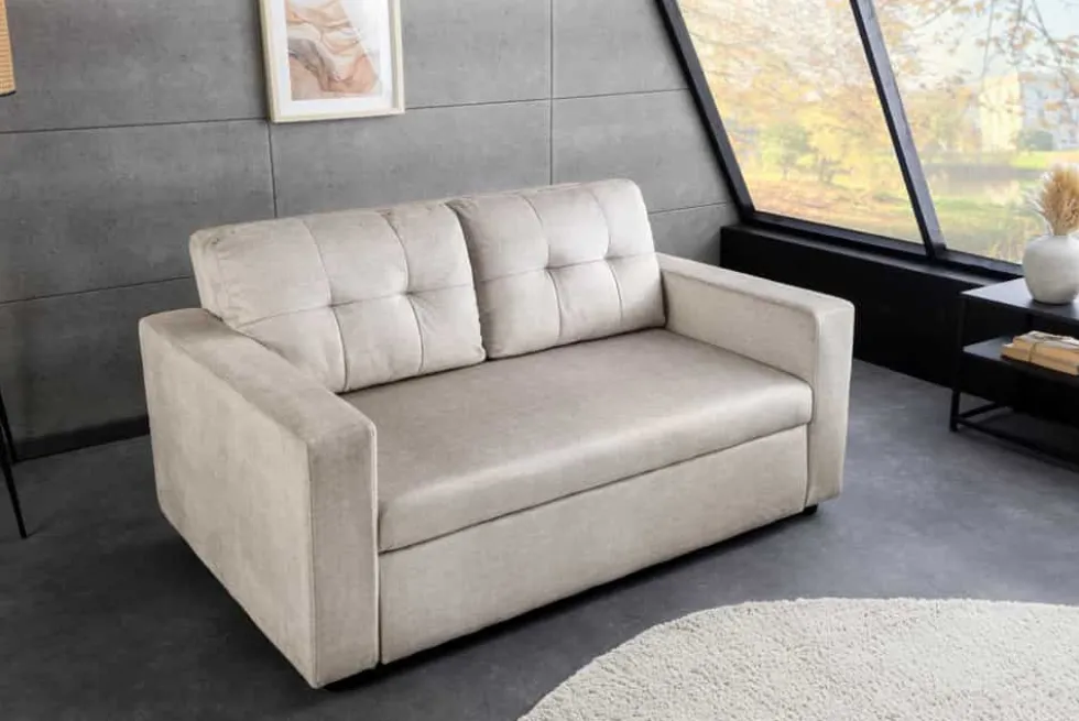 Sofa mit Schlaffunktion SMART 140cm champagner beige hochwertiger Vogue Seiden Samtstoff