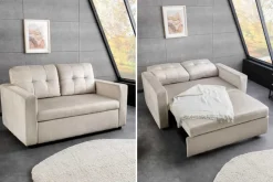 Sofa mit Schlaffunktion SMART 140cm champagner beige hochwertiger Vogue Seiden Samtstoff