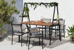 Stapelbarer Gartenstuhl RIO anthrazit grau natur Aluminium Massivholz wetterfest