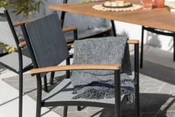 Stapelbarer Gartenstuhl RIO anthrazit grau natur Aluminium Massivholz wetterfest