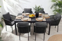 Stapelbarer Stuhl ROPE anthrazit Aluminium Gartensessel inkl. Kissen In- und Outdoor