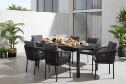 Stapelbarer Stuhl ROPE anthrazit Aluminium Gartensessel inkl. Kissen In- und Outdoor