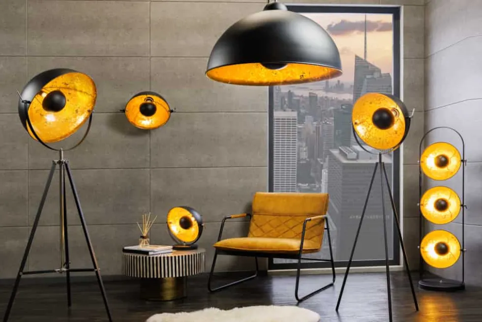 Stehlampe BIG STUDIO 170cm schwarz Blattgold-Optik Industrial Design