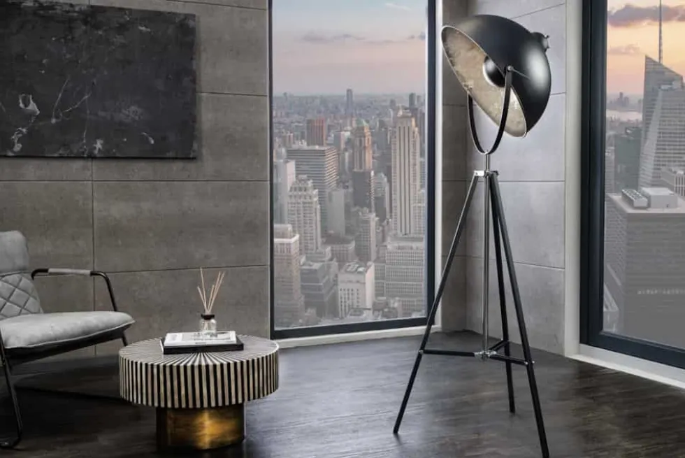 Stehlampe BIG STUDIO 170cm schwarz Blattsilber-Optik Industrial Design