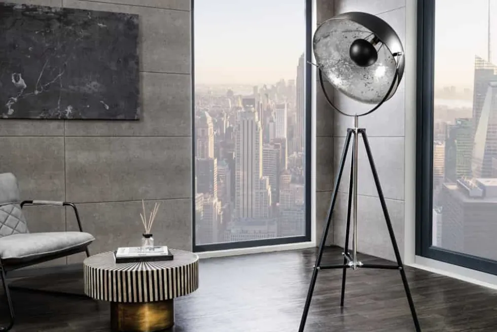 Stehlampe BIG STUDIO 170cm schwarz Blattsilber-Optik Industrial Design