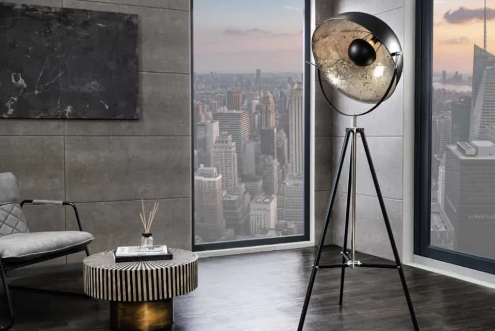 Stehlampe BIG STUDIO 170cm schwarz Blattsilber-Optik Industrial Design