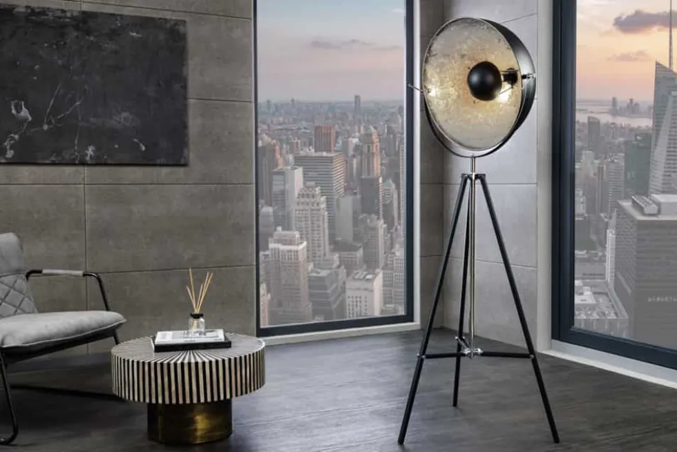 Stehlampe BIG STUDIO 170cm schwarz Blattsilber-Optik Industrial Design