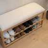 Stilvolle Schuhbank ZEN-BO 80cm natur beige Bambus Regal Sitzbank mit Stauraum