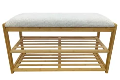 Stilvolle Schuhbank ZEN-BO 80cm natur beige Bambus Regal Sitzbank mit Stauraum