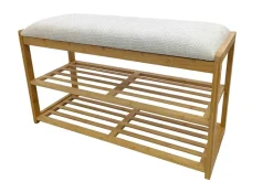 Stilvolle Schuhbank ZEN-BO 80cm natur beige Bambus Regal Sitzbank mit Stauraum