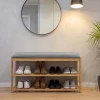 Stilvolle Schuhbank ZEN-BO 80cm natur grau Bambus Regal Sitzbank mit Stauraum