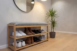 Stilvolle Schuhbank ZEN-BO 80cm natur grau Bambus Regal Sitzbank mit Stauraum