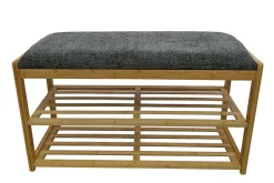 Stilvolle Schuhbank ZEN-BO 80cm natur grau Bambus Regal Sitzbank mit Stauraum