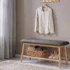Stilvolle Schuhbank ZEN-BO 90cm natur grau Bambus Regal Sitzbank mit Stauraum