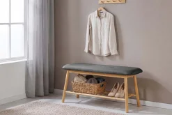 Stilvolle Schuhbank ZEN-BO 90cm natur grau Bambus Regal Sitzbank mit Stauraum