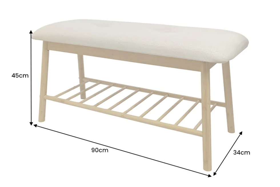 Stilvolle Schuhbank ZEN-BO 90cm natur grau Bambus Regal Sitzbank mit Stauraum