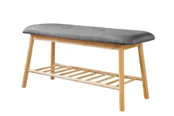 Stilvolle Schuhbank ZEN-BO 90cm natur grau Bambus Regal Sitzbank mit Stauraum