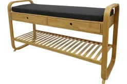 Stilvolle Schuhbank ZEN-BO 100cm natur grau Bambus Regal Sitzbank mit Schubladen